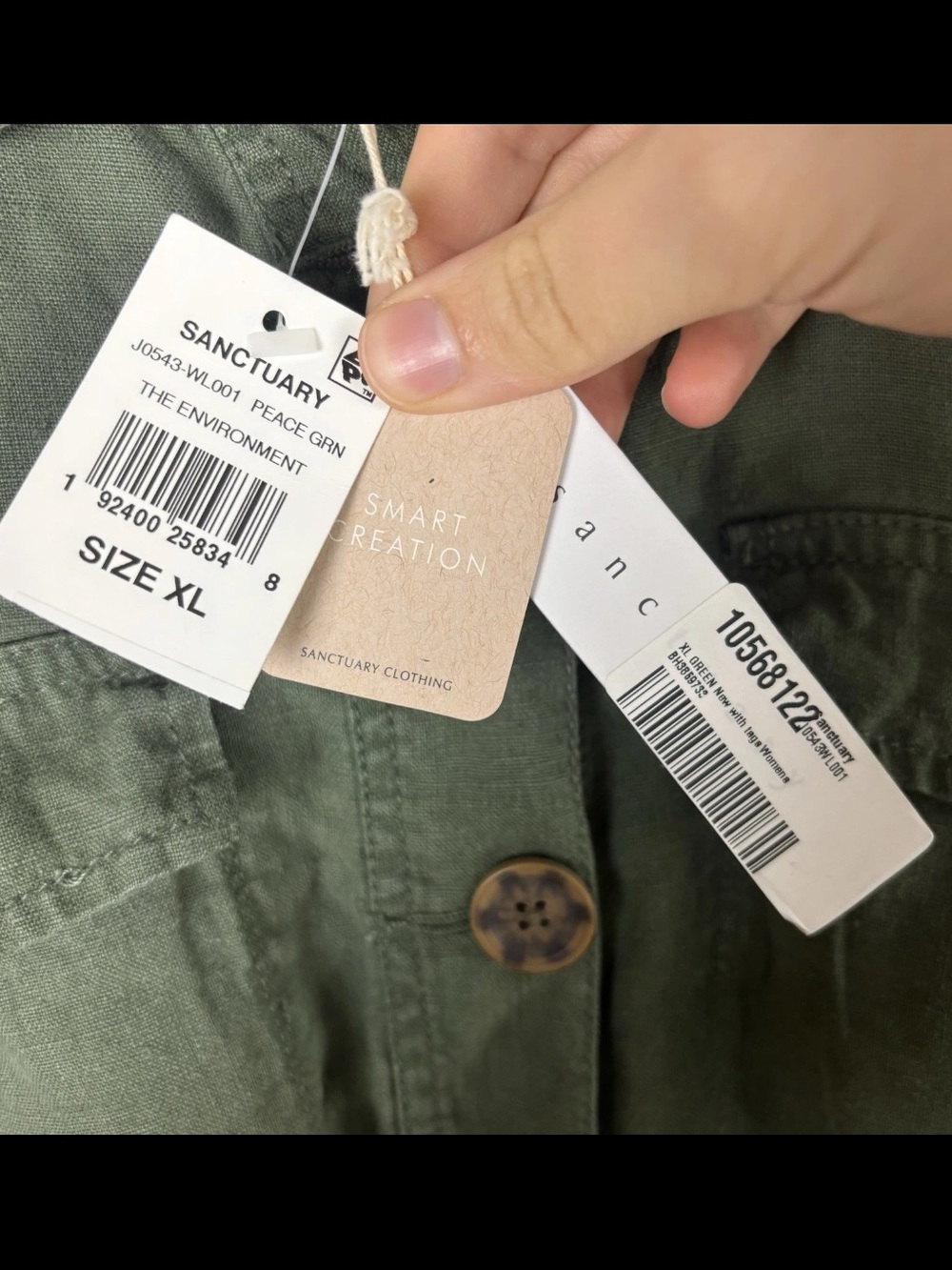 Sanctuary 100% Linen Cropped Utility Jacket Women’s Size XL In Army Green NWT - Picture 3 of 6